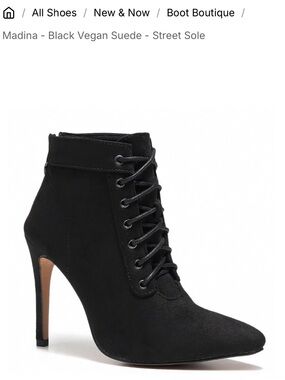 Madina Black Vegan Suede Lace-Up Stiletto Ankle Boot
